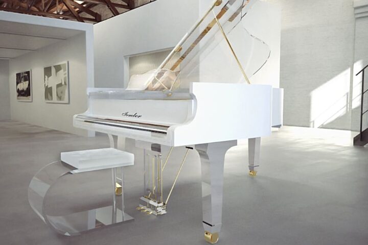 white acrylic baby grand piano 720x480 - Bạn Phù Hợp Với Đàn Piano Điện Hay Đàn Piano Cơ